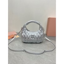 Miu Miu Wander Matelassé Nappa Leather Mini Hobo Bag Silver