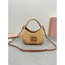 Miu Miu Wander Wicker Hobo Bag Brown
