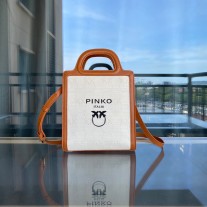 Pinko Mini Shopping Bag Framed Logo Brown