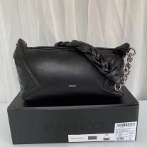 Pinko Nappa Leather Hobo Bag Black