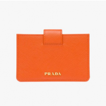Prada 1mc211 Leather Credit Card Holder In Orange