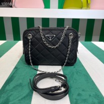 Prada Bandoliera Black Tessuto Nylon Quilted Triangle Logo Crossbody Bag 1BH910