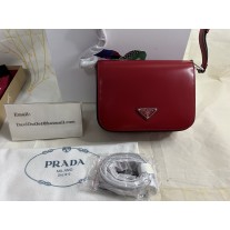 Prada Brushed Leather Shoulder Bag Red