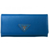 Prada Saffiano Leather Wallet Triangle Logo Blue