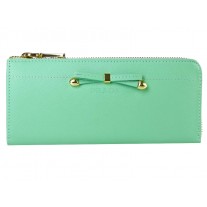 Prada Saffiano Zipper Wallet With Bow Detail Light Green
