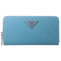 Prada Saffiano Zippy Wallet Triangle Logo Blue