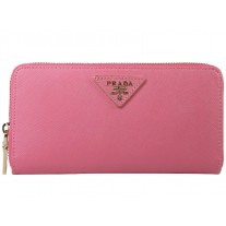 Prada Saffiano Zippy Wallet Triangle Logo Pink