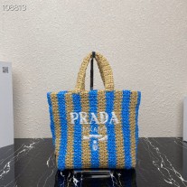 Prada Small Raffia Tote Bag 1BG422 Blue