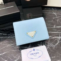Prada Small Saffiano Leather Wallet 1MV021 Light Blue