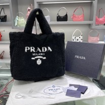 Prada Terry Embroidered Tote Bag 1BG130 Black