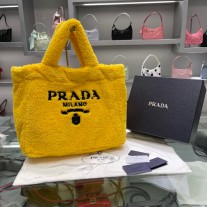 Prada Terry Embroidered Tote Bag 1BG130 Yellow