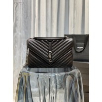 Saint Laurent College Large Chain Bag Quilted Leather Black Silver Hardware