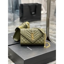 Saint Laurent Small Envelope Chain Bag Mix MatelassÉ Grain De Poudre Embossed Leather Green