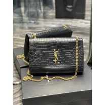 Saint Laurent Kate Reversible Chain Bag Suede and Crocodile Embossed Black