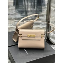 Saint Laurent Manhattan Small Shoulder Bag In Patent Leather Beige