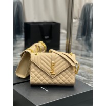 Saint Laurent Medium Envelope Chain Bag Grain De Poudre Embossed Apricot