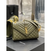 Saint Laurent Medium Envelope Chain Bag Grain De Poudre Embossed Green