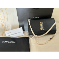 Saint Laurent Medium Kate Chain Bag In Grained Leather Black Gold