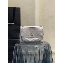 Saint Laurent Niki Medium 28cm Chain Bag Crinkled Vintage Leather Ivory Gray