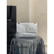 Saint Laurent Niki Medium 28cm Chain Bag White Crinkled Vintage Leather 