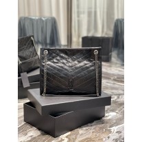 Saint Laurent Niki Medium Vintage Pleated Leather Shopping Bag 577999 Black