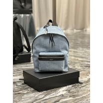 Saint Laurent Small City Backpack Washed Denim Blue
