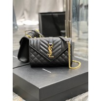 Saint Laurent Small Envelope Chain Bag Grain De Poudre Embossed Black Gold Hardware
