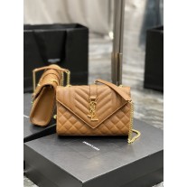 Saint Laurent Small Envelope Chain Bag Mix MatelassÉ Grain De Poudre Embossed Leather Caramel