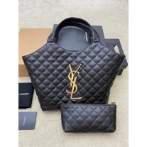 Saint Laurent Small Icare Maxi Shopping Bag In Quilted Lambskin Black