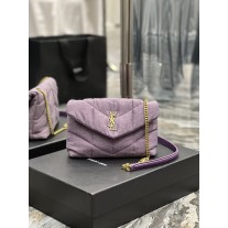 Saint Laurent Small Loulou Puffer Chain Bag Denim Purple 23CM