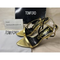 Tom Ford Padlock 105mm Metallic Leather Sandals Gold