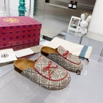 Tory Burch T Monogram Tory Charm Mule Flats Red