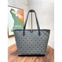 Tory Burch Large T Monogram Zip Tote Navy