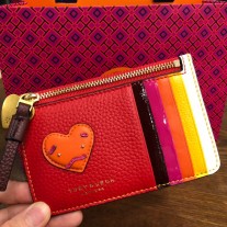 Tory Burch Perry Patchwork Heart Logo Card Case Red