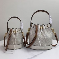 Tory Burch T Monogram Bucket Bag White Gray