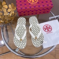 Tory Burch Women Flip Flop Floral Whie Black
