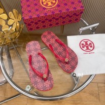 Tory Burch Women Flip Flop Logo Print Red/Blue