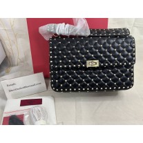 Valentino Garavani Large Rockstud Spike Nappa Shoulder Bag Black
