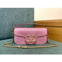 Valentino Garavani Locò Shoulder Bag With Rhinestones Light PInk