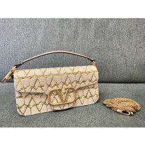 Valentino Garavani Locò Toile Iconographe Shoulder Bag Beige