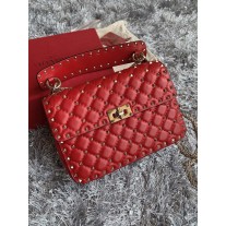Valentino Garavani Nappa Medium Rockstud Spike Shoulder Bag Red