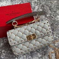Valentino Garavani Nappa Small Rockstud Spike Shoulder Bag Grey