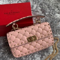 Valentino Garavani Nappa Small Rockstud Spike Shoulder Bag Pink