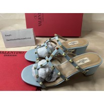 Valentino Garavani Rockstud Caged 60mm Slide Sandals Light Blue