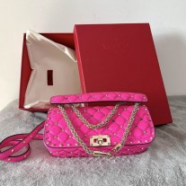 Valentino Garavani Rockstud Spike Calfskin Shoulder Bag Rose PInk