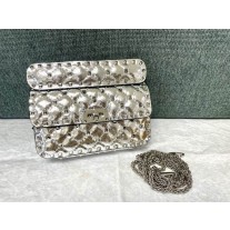 Valentino Garavani Rockstud Spike Metallic Calfskin Shoulder Bag Silver