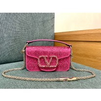 Valentino Garavani Small Locò Shoulder Bag With Rhinestones Rose Pink