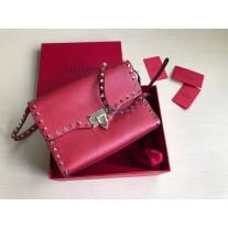 Valentino Garavani Small Rockstud Grainy Calfskin Crossbody Bag Red