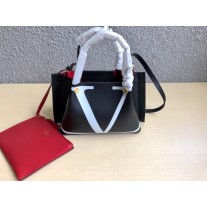 Valentino Garavani Small VLogo Escape Tote Calfskin Black White