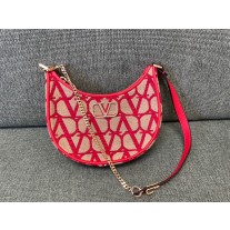 Valentino Garavani Vlogo Signature V Logo Mini Calfskin Hobo Bag Red